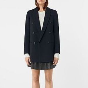 All Saints Arya Double Breasted Low V-Cut Black Blazer Size US 6 EU 38